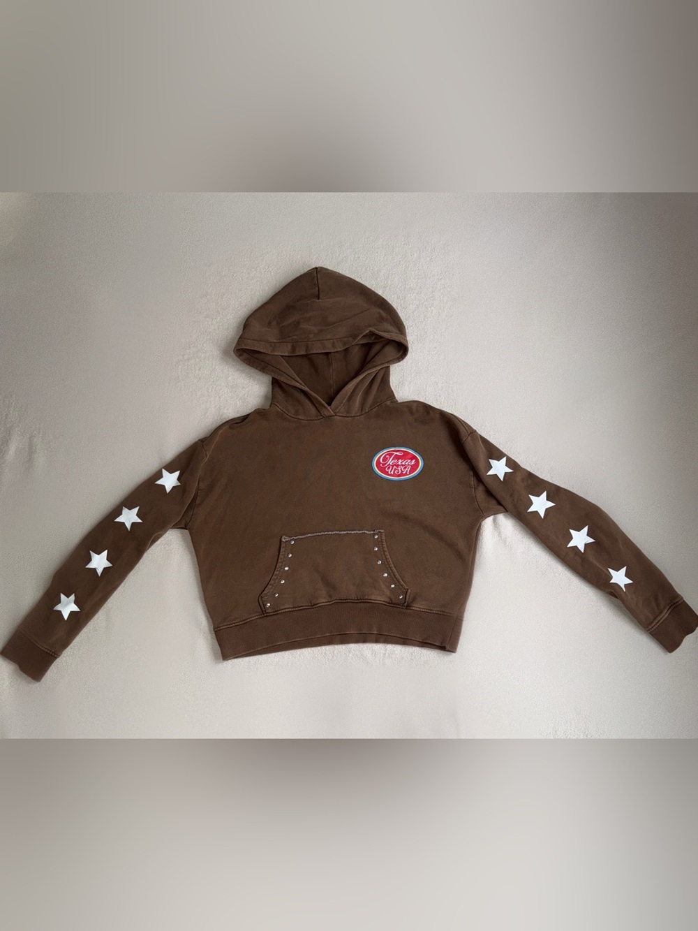 Zara Texas USA Western Star Hoodie Sweatshirt Brown Size M
